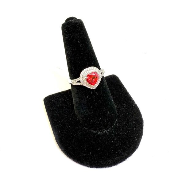 😍"Put a Ring On IT Event" Padparadscha Sapphire, Zircon Heart Double Halo Ring - Picture 1 of 1